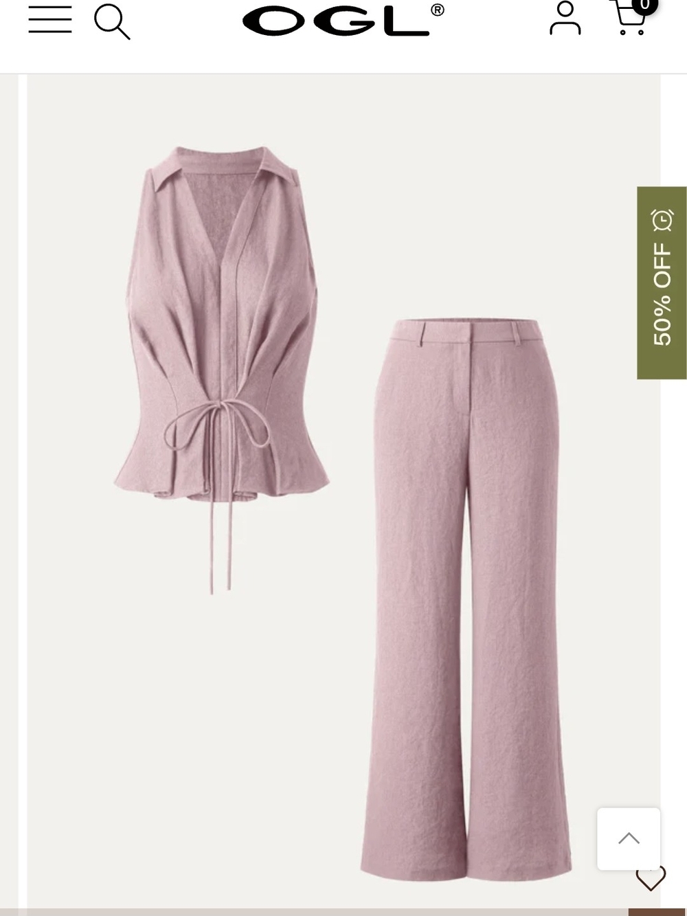 OGL Dusty Pink Wide-Leg Linen Pants SET NWT